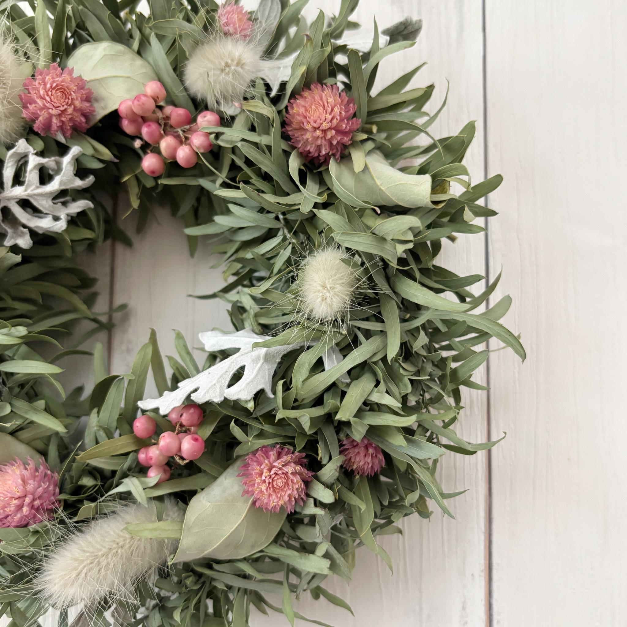 【早割】グリーンとピンクのドライフラワーリース｜ナチュラル派の母の日ギフトにも◎ | 5枚目